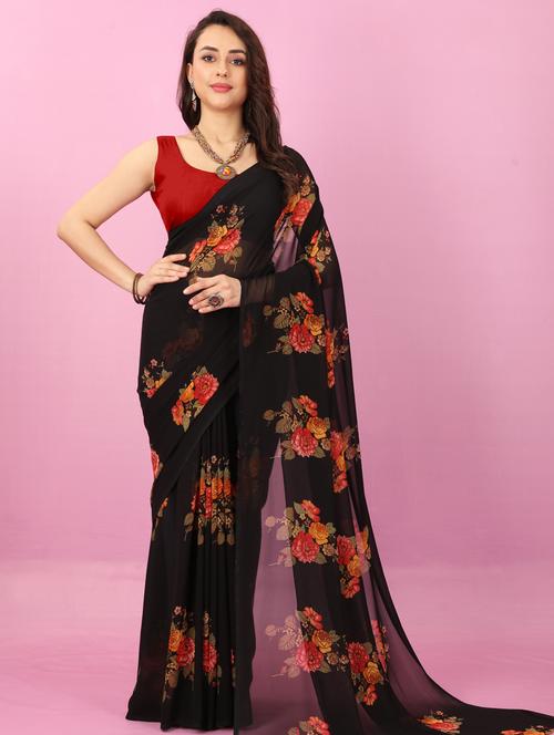 women's floral black colored saree - 20163968 - Very Small Image - 1