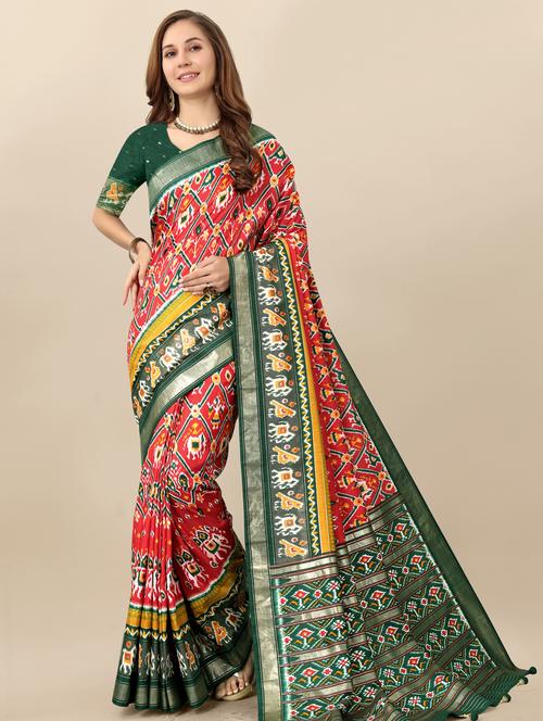 women's printed red colored saree with blouse - 20163971 - Very Small Image - 1