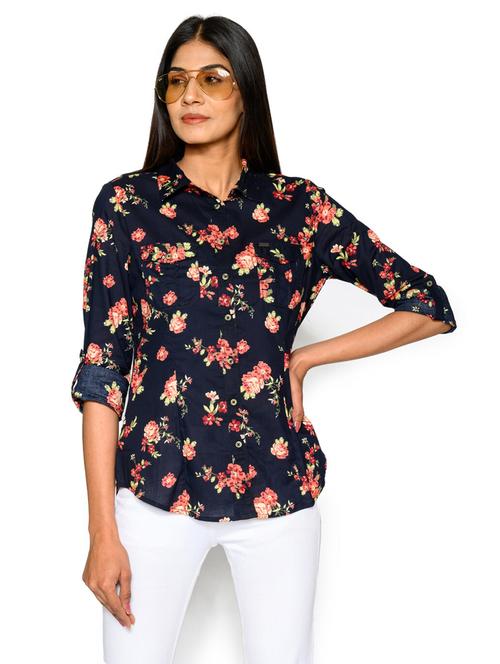 black florals printed shirt collar regular shirt - 20164046 - Very Small Image - 1