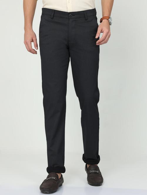 black cotton flat front casual trousers - 20164159 - Very Small Image - 1