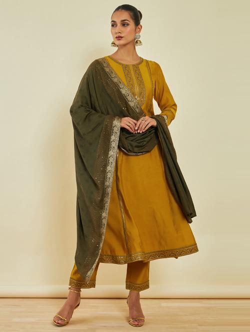 olive kurta pant set with dupatta - 20164200 - Very Small Image - 1