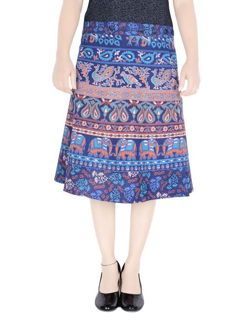 dark blue cotton printed a-line skirt - 20164785 - Very Small Image - 1