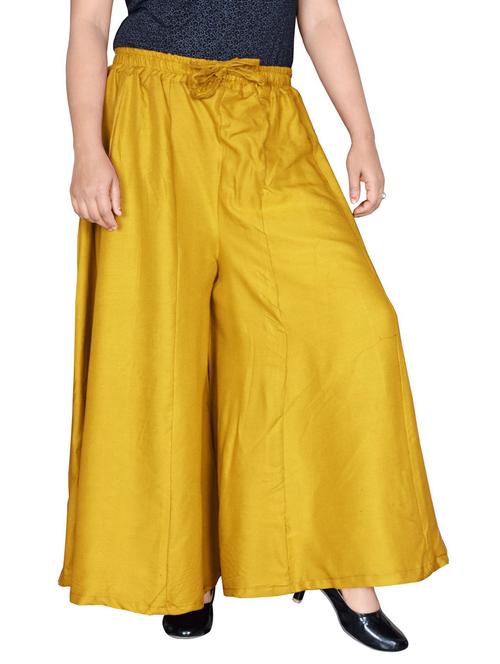 yellow solid flared relaxed fit palazzo - 20164906 - Very Small Image - 1