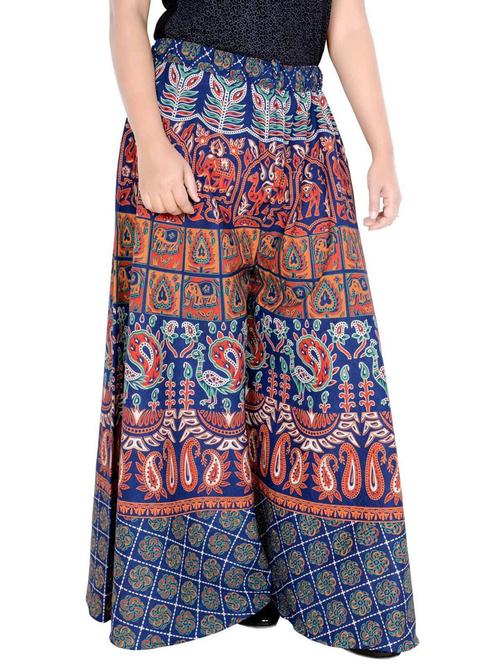 blue printed flared relaxed fit palazzo - 20165028 - Very Small Image - 1