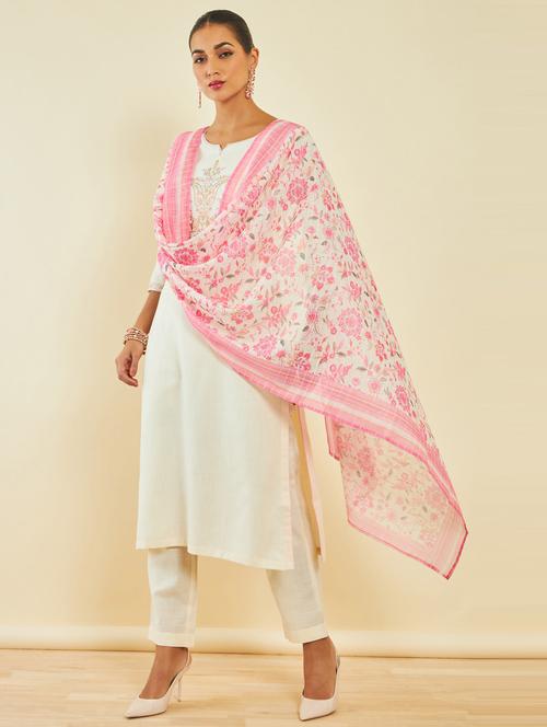 beige round neck kurta pant set with dupatta - 20165866 - Very Small Image - 1