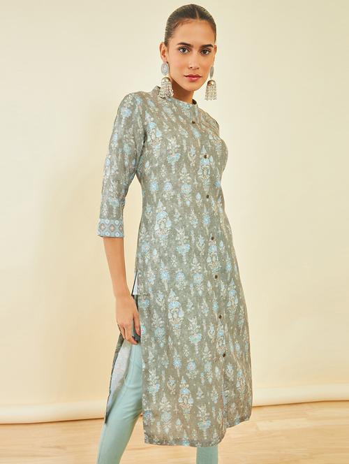 olive rayon straight kurta - 20165918 - Very Small Image - 1