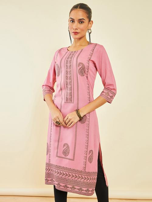pink rayon straight kurta - 20165938 - Very Small Image - 1