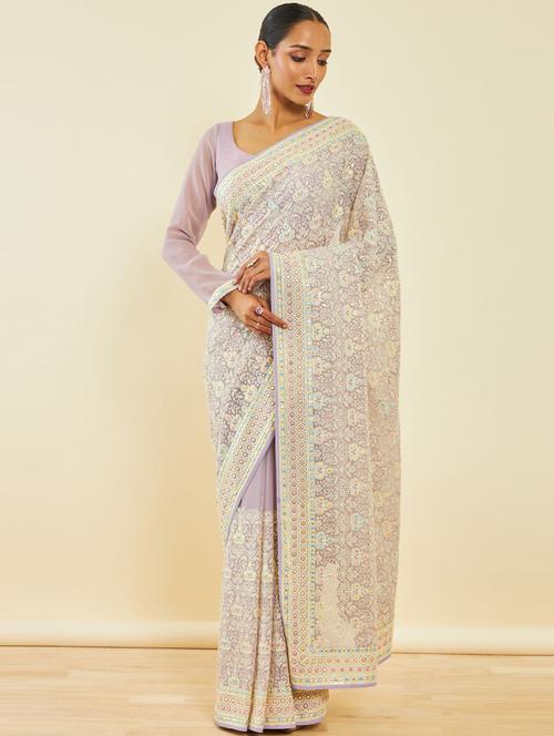 women's embroidered saree with blouse - 20165957 - Very Small Image - 1