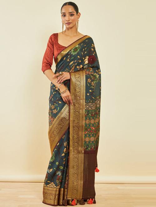 women's kalamkari multi colored saree with blouse - 20165979 - Very Small Image - 1