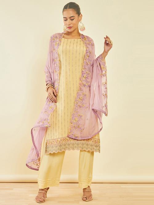 embroidered unstitched suit set - 20165987 - Very Small Image - 1