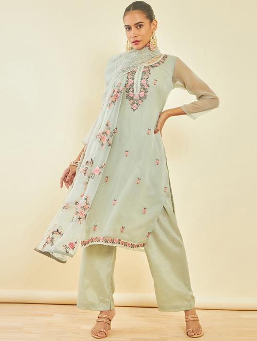 embroidered unstitched suit set with dupatta - 20165995 - Very Small Image - 1