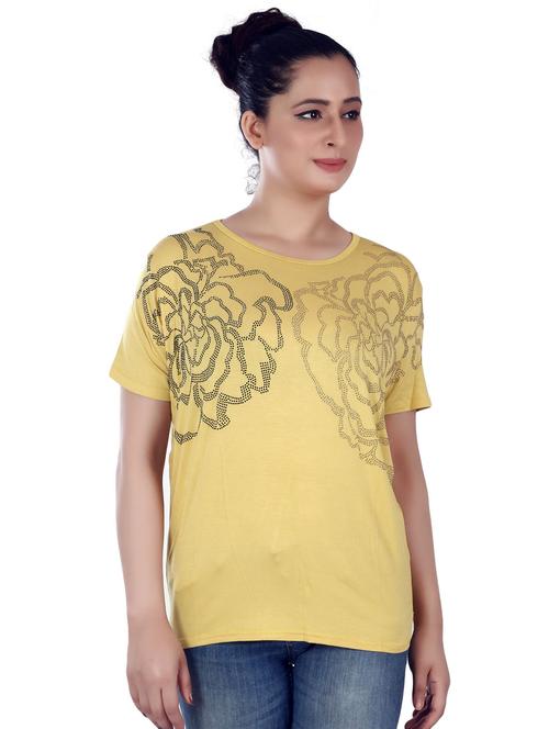 yellow printed round neck regular fit top - 20166128 - Very Small Image - 1
