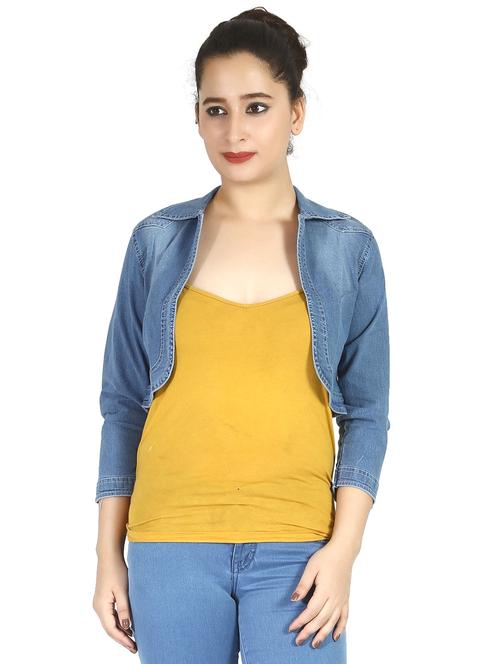 light blue solid long sleeves crop summer jacket - 20166253 - Very Small Image - 1
