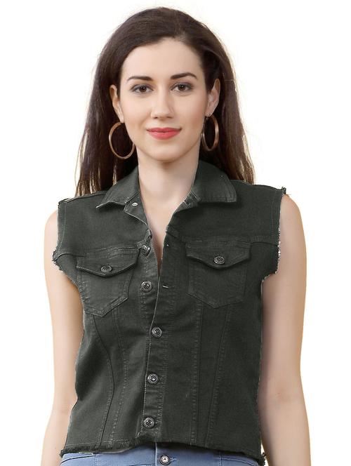 grey solid sleeveless crop summer jacket - 20166291 - Very Small Image - 1