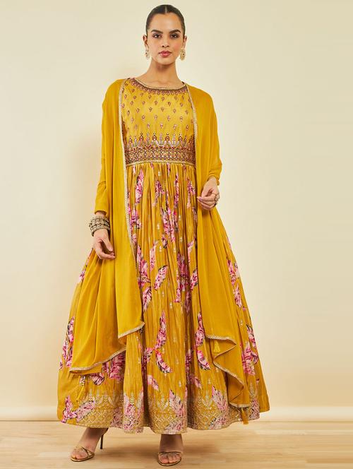 yellow round neck kurta legging set with dupatta - 20166459 - Very Small Image - 1