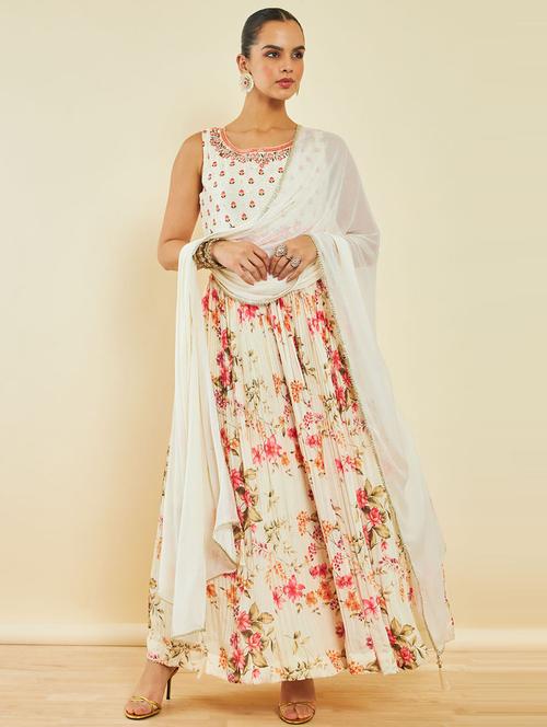 beige round neck kurta legging set with dupatta - 20166461 - Very Small Image - 1