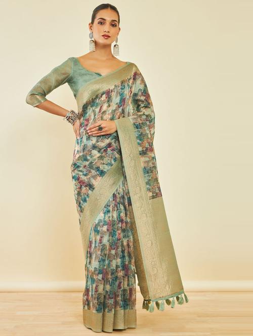 olive silk saree with blouse - 20166685 - Very Small Image - 1