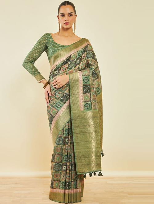 olive silk saree with blouse - 20166710 - Very Small Image - 1