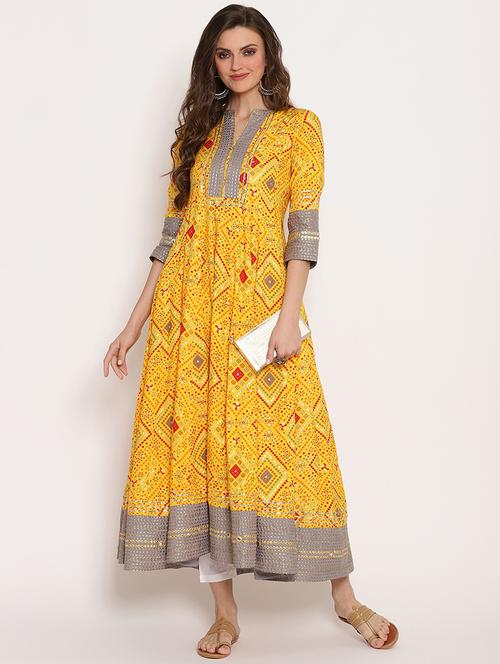 yellow printed anarkali kurta - 20166716 - Very Small Image - 1