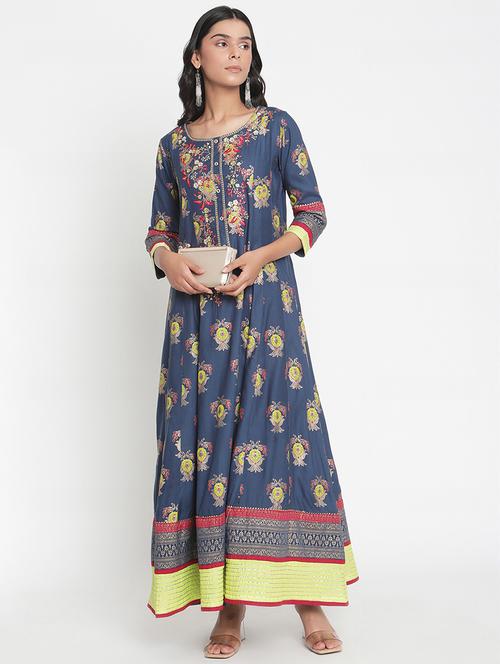 blue round neck anarkali kurta - 20166828 - Very Small Image - 1