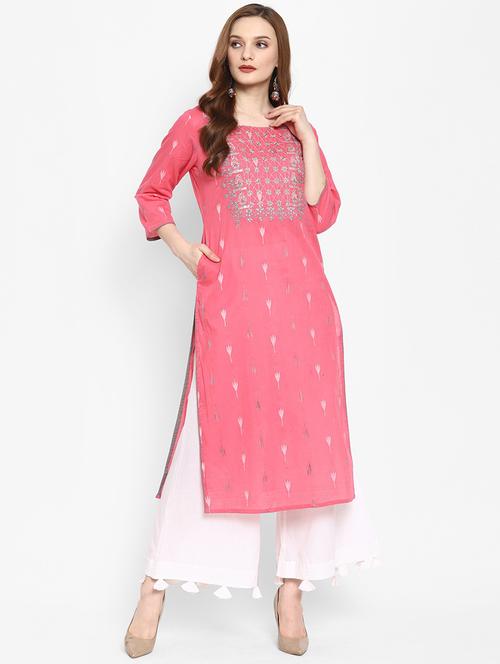 pink round neck straight kurta - 20166833 - Very Small Image - 1