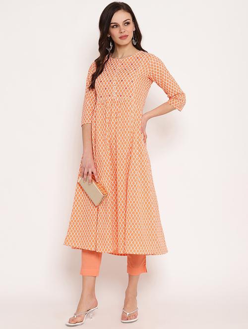 peach round neck flared kurta - 20166866 - Very Small Image - 1