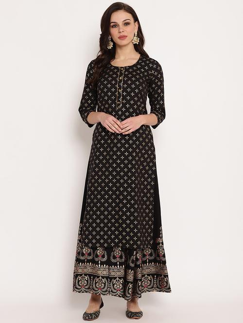 black round neck straight kurta - 20166883 - Very Small Image - 1