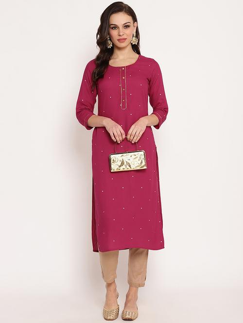 pink round neck kurta pant set - 20166886 - Very Small Image - 1