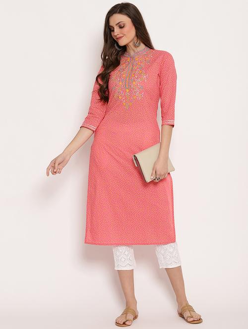 pink mandarin neck straight kurta - 20166926 - Very Small Image - 1