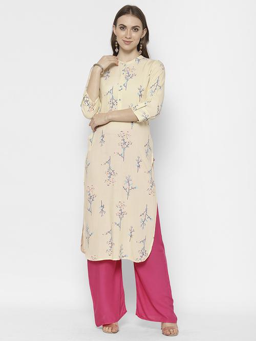 yellow mandarin neck straight kurta - 20166937 - Very Small Image - 1