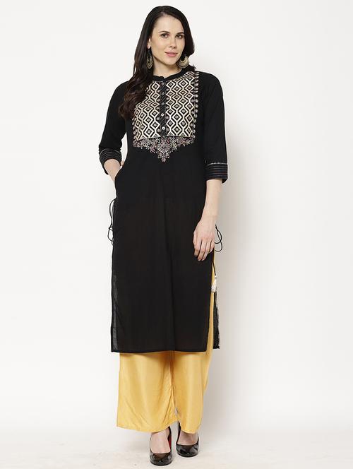 black mandarin neck straight kurta - 20166947 - Very Small Image - 1