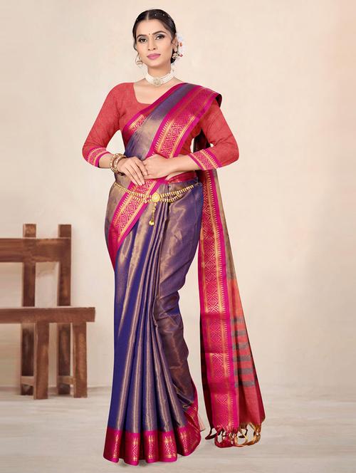 women's self design purple colored saree with blouse - 20167018 - Very Small Image - 1