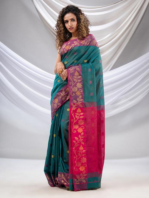 women's self design green colored saree with blouse - 20167135 - Very Small Image - 1