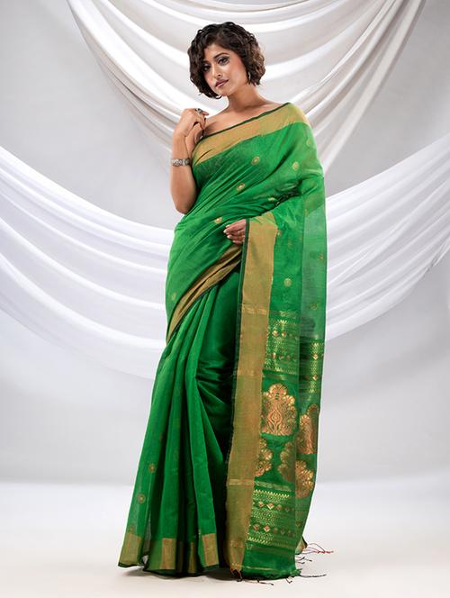 women's self design green colored saree with blouse - 20167140 - Very Small Image - 1
