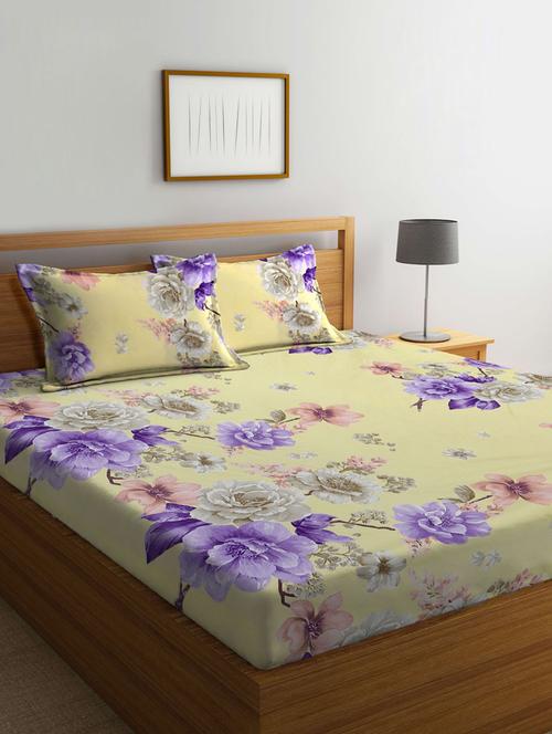 yellow cotton blend bedsheet - 20168041 - Very Small Image - 1