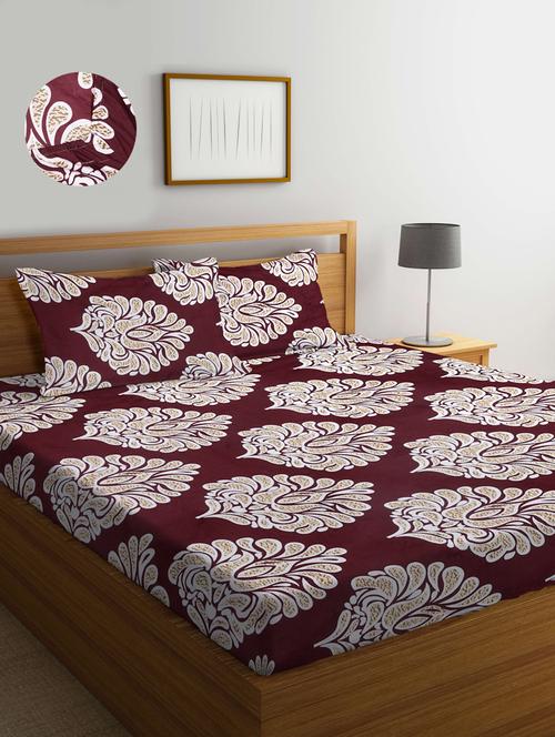 cotton printed fitted double bedsheet with 2 pillow covers - 20168237 - Very Small Image - 1
