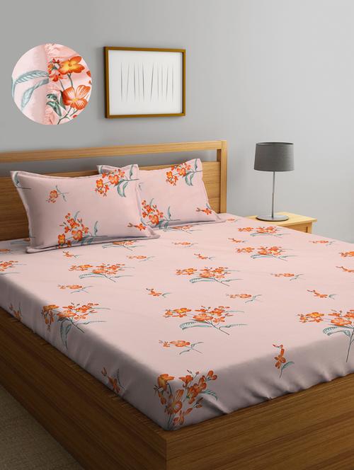 floral cotton fitted double bedsheet with 2 pillow covers - 20168269 - Very Small Image - 1
