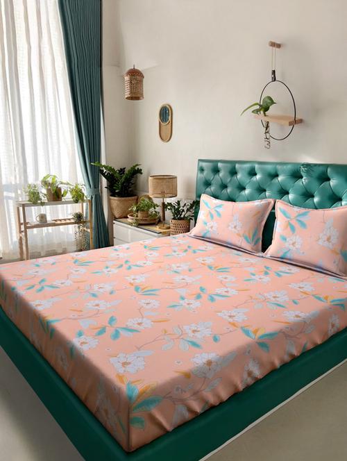 cotton floral fitted double bedsheet with 2 pillow covers - 20168288 - Very Small Image - 1
