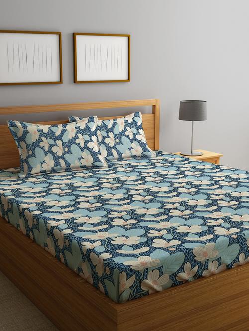 cotton floral fitted double bedsheet with 2 pillow covers - 20168319 - Very Small Image - 1