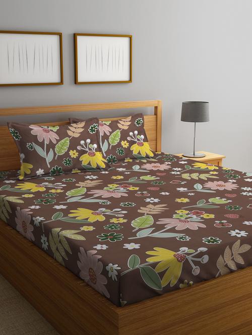 cotton floral fitted double bedsheet with 2 pillow covers - 20168320 - Very Small Image - 1