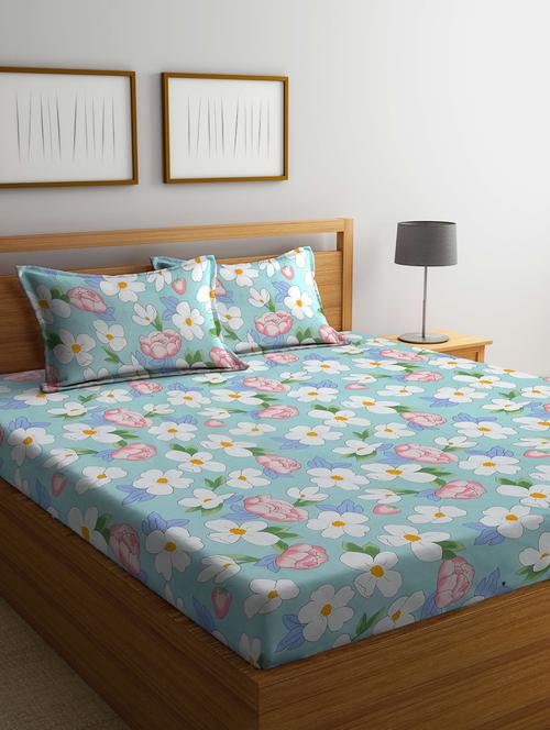 cotton floral fitted double bedsheet with 2 pillow covers - 20168325 - Very Small Image - 1