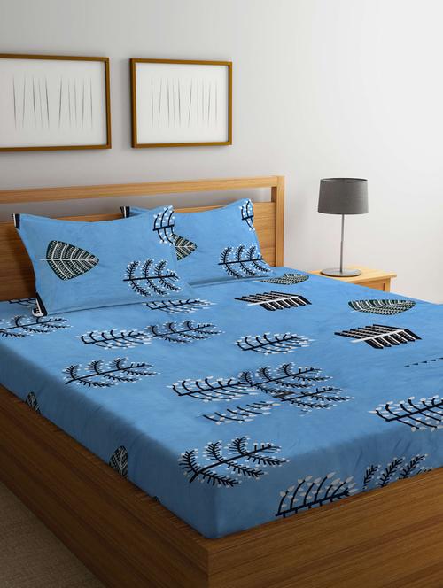 cotton tropical fitted double bedsheet with 2 pillow covers - 20168335 - Very Small Image - 1