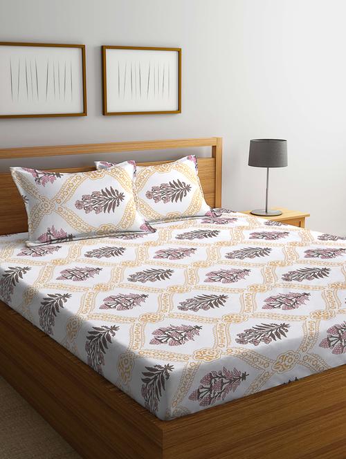 cotton floral fitted double bedsheet with 2 pillow covers - 20168340 - Very Small Image - 1