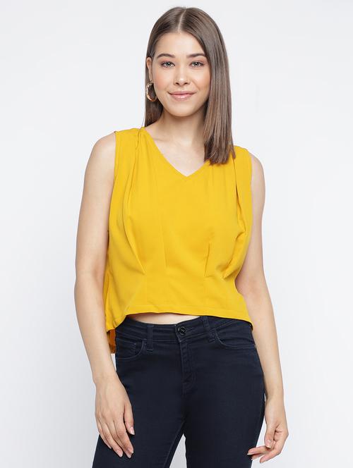 yellow solid sleeveless regular fit crop top - 20168425 - Very Small Image - 1