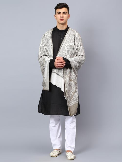 white viscose jamavar shawl - 20168551 - Very Small Image - 1