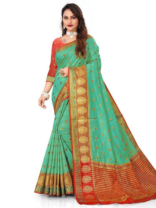 women's self design sea green colored saree with blouse - 20169146 - Very Small Image - 1