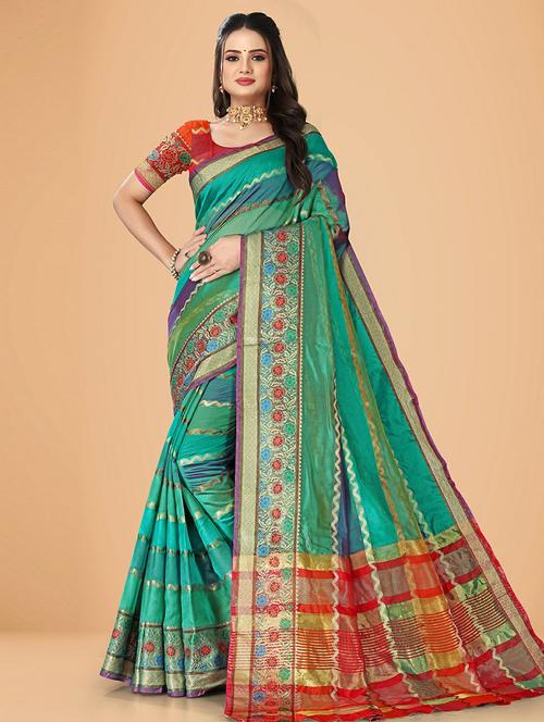 light blue self design banarasi saree with blouse - 20169220 - Very Small Image - 1