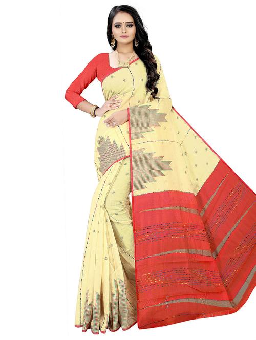 cream self design woven saree with blouse - 20169232 - Very Small Image - 1