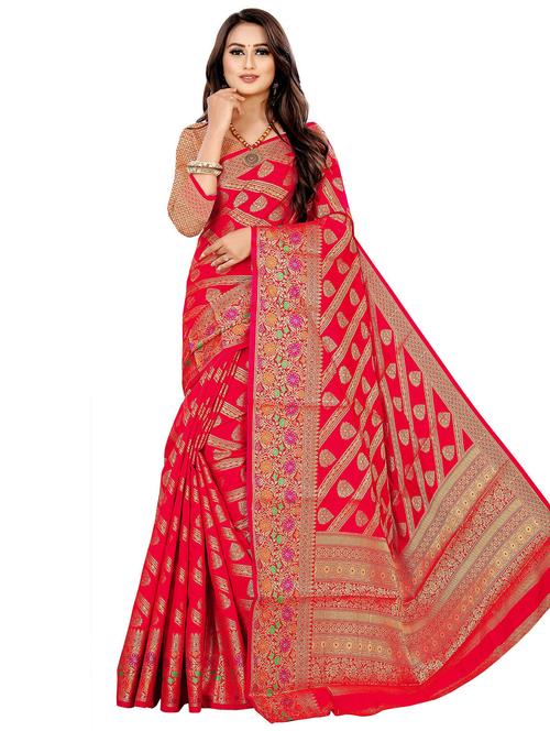 red self design banarasi saree with blouse - 20169235 - Very Small Image - 1
