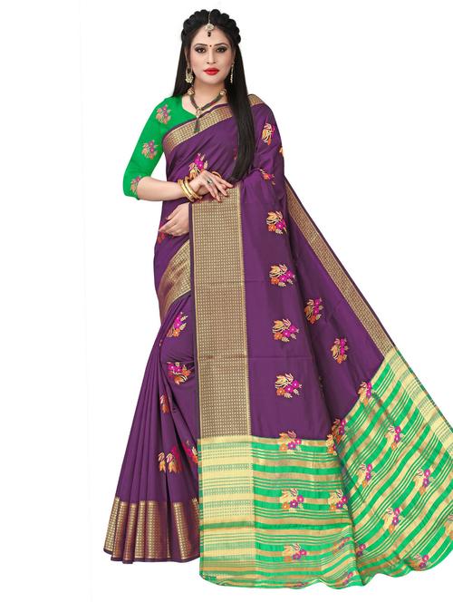 purple self design woven saree with blouse - 20169280 - Very Small Image - 1
